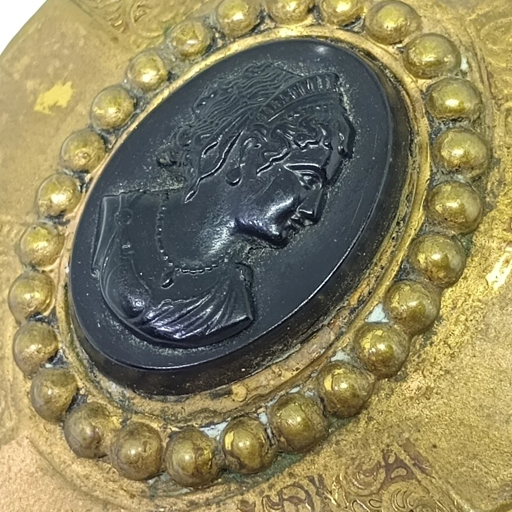 * vintage antique Victorian large brass cameo brooch pin